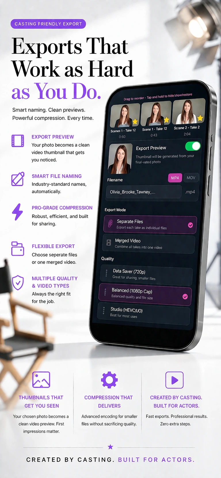 Export marketing image showing professional audition export controls